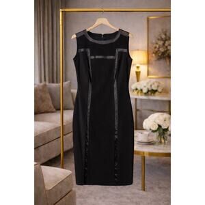 Marc New York Faux Leather Accent Black Sheath Dress Sleeveless NWT 8 Business